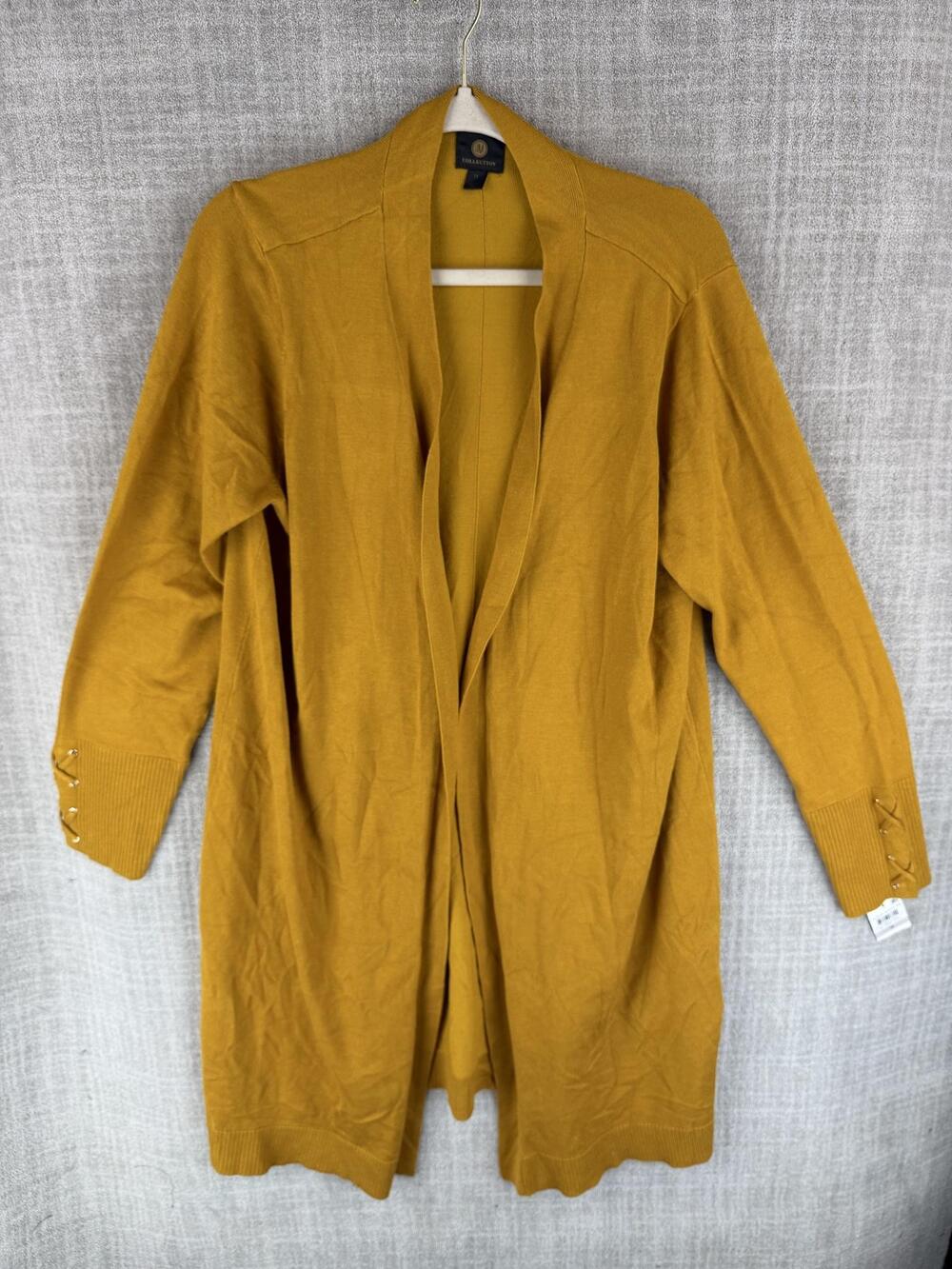 JM Collection Sweater Womens 1X Yellow Cardigan Open Lightweight Oversized Knit